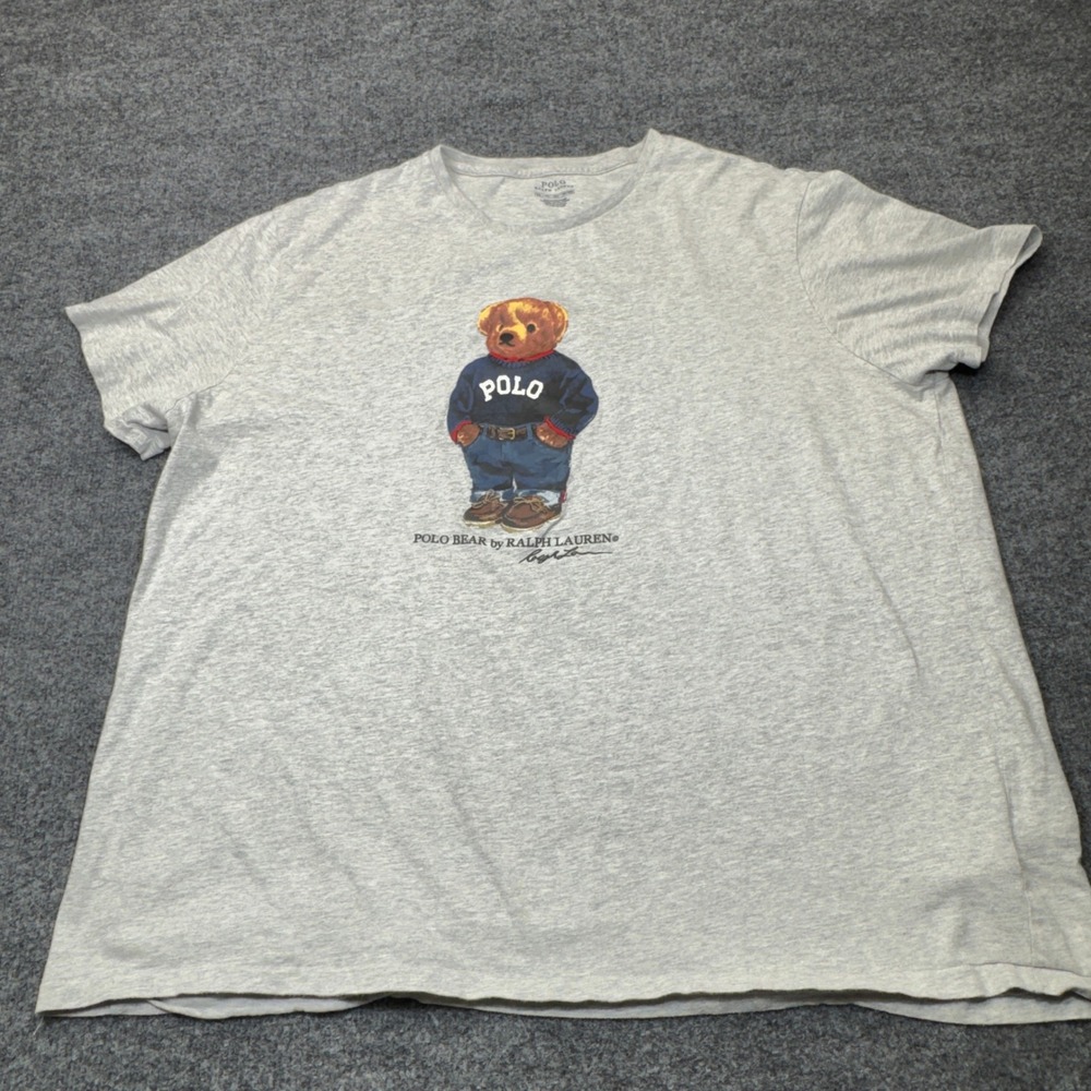 Polo Ralph Lauren Polo Shirt Mens XXL Gray Preppy Bear Script Graphic Tee